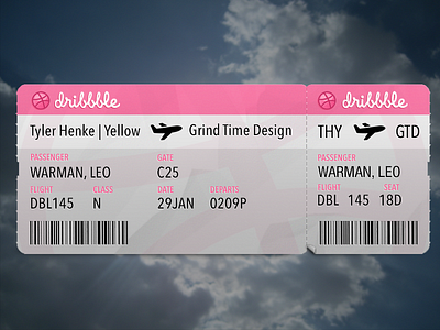 Now Boarding... debut design dribbble invitation invite paper pass perforation pink texture thanks ticket