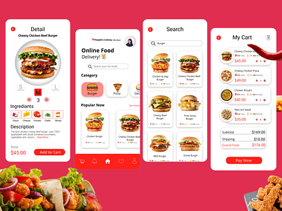 Food Delivery App Design! Hope you guys like it😊 creative design food app design minimalistic app design mobile app redbackground design typography ui uiux design ux web design
