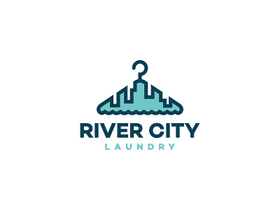 Logo proposal for a Laundromat brand identity city clean clever design emblem hanger laundry logo river sign simple