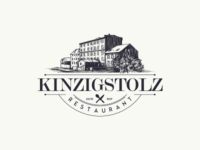 Logo proposal for a restaurant brand identity classic design emblem food knife logo old mill restaurant sign sketch spoon