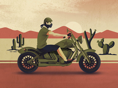 Rider bike brand identity creative desert drawing emblem ghitea design illustration motorcycle poster rider vector