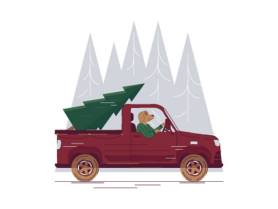 Dog carrying Christmas tree with a car car character christmas christmas tree clothes design dog fir gifts holiday holiday fever illustration outdoor pet pickup products truck tshirt tshirt design vector