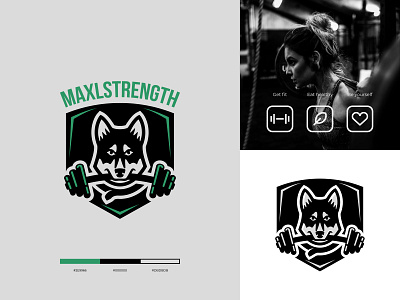 MaXLStrength animal branding collar creative dog dumbbell emblem fitness german shepherd ghitea design gym logo mark sign sports symbol