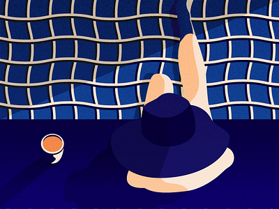 Anna blue cup hat night pool shadow woman