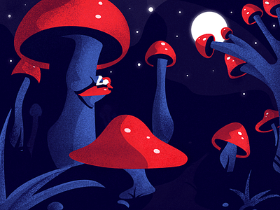 Mushroom Forest blue forest moon mushrooms night red stars