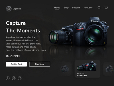 Camera Landing Page ad advertisement amazing color banner branding buy product camera camera landing page creative design graphic design landing page neat clean design ui web layout