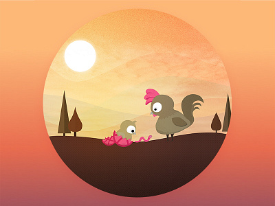 Once Upon a Time… bird chick chicken debut dribbble egg first shot illustration sun trees worm