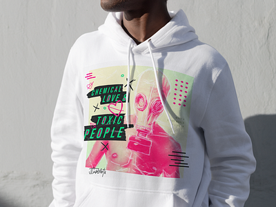 Hoodie print design art design edge fashion green hoodie illustration letters mask pink print scribbles streatwear white