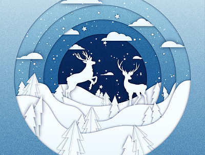 Winter postcard adobe illustrator card character christmas christmas card christmas tree design illustration new year papercut papercut card