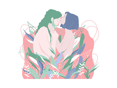 A kiss into the flowers. digitalart draw girls illustrationoftheday photoshop pink spring wacom womenartists womenwithpencils