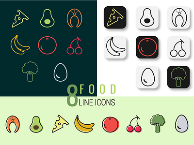 Set of line food icons for WEB and Mobile APP adobe illustrator app design food food icons graphic design healthy illustration line art outline art proper vector