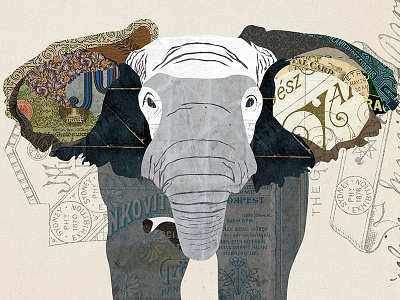 Elephant Collage animal art print collage cut and paste design digital collage elephant illustration vintage paper wild life