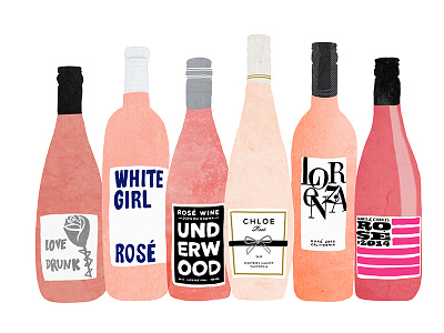 Rose Bottles alcohol bottles collage digital collage girls night happy hour illustration pink pretty rose wine women