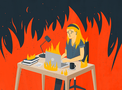 Here Are 9 Steps to Preventing Creator Burnout article burn burnout creative desk editorial exhausted fire flames graphic design illustration procreate tired woman working