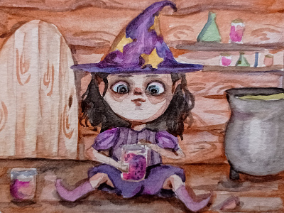 "The witch is a candy lover" illustration watercolor watercolor illustration акварель детские книги персонаж