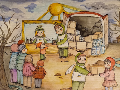 "Volunteers in Ukraine" illustration ukraine watercolor watercolor illustration акварель акварельная иллюстрация детские книги персонаж