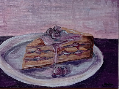 "Blueberry Cake" acrylic art cake canvas painting sweet