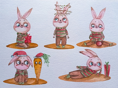 "Christmas Bunny" children book illustration watercolor watercolor illustration акварель детские книги персонаж