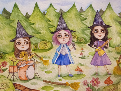 "Witch-friends" children book design illustration watercolor watercolor illustration witches акварель детские книги персонаж