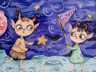 Little devils in space book charters children childrenbook design illustration little watercolor watercolor illustration акварель детские книги персонаж