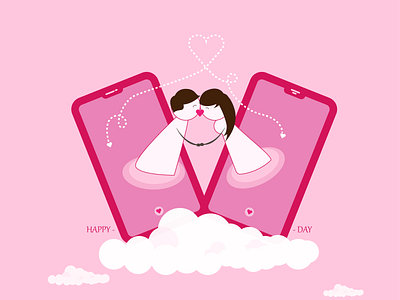Long distance couple challenge character design illustration love ui valentine valentine day vector