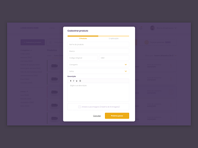 Modal - Insert new product design experience forms insert modal modal box modal window product ui ux wip