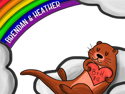 Otter Love clouds hand drawn love otter rainbow