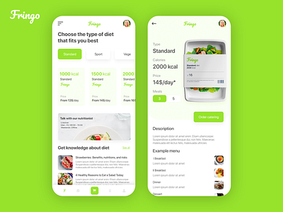 Fringo - Diet Catering App 🥒🍏 app catering clean concept daily daily ui design diet diet app food foodie health healthy knowledge knowledge base menu ui ux
