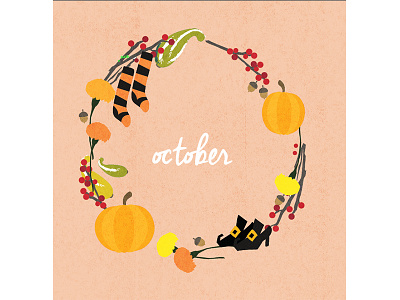 October calendar design digital illustration texture