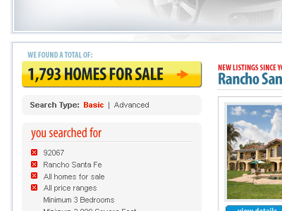 Real Estate (Faceted Search Filters) homes interface design interfaces listings logo mapping maps pushpin real estate results san diego search web design web developer