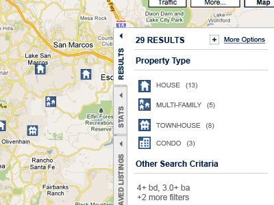 On Map Search Results Summary homes listings logo mapping maps pushpin real estate results san diego search web design web developer