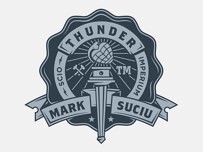 Mark Suciu Thunder @2x badge banner college crest emblem illustration mark suciu skateboard thunder torch trucks