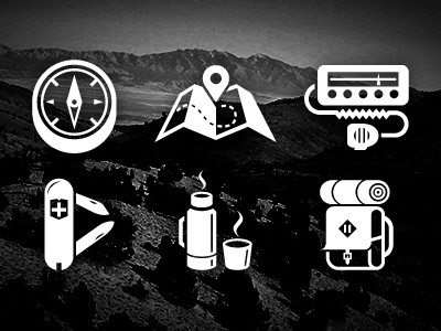 Into The Wild backpack cb radio compass free icon set icons map rugged swiss army knife thermos wilderness