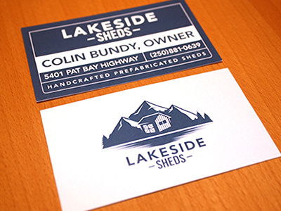 Lakeside Sheds business card construction lake logo mountain nature shed