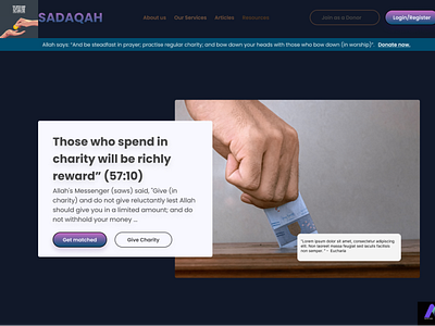 Sadaqah landing page design ui ux