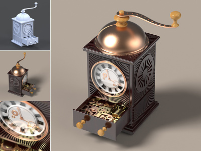 Kitchen Clock 3d bizarre clock coffee grinder coffee mill steampunk surreal