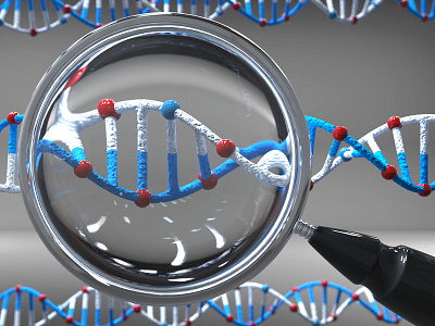 dna helix with magnifying glass 3d concept dna magnifying glass