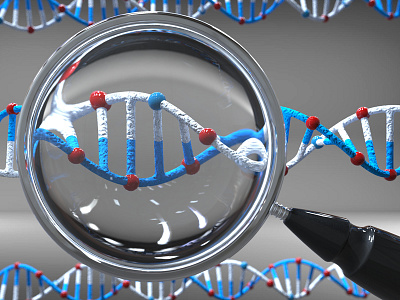 dna helix with magnifying glass