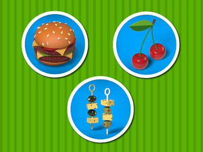 Food Icons 3d burger cheese cherry culinary food icon illustration olive