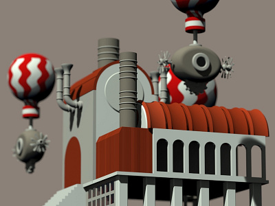 Air Balloon Station (close up) 3d air balloon airship fantasy game imaginary isometric mobile science fiction steampunk toy victorian