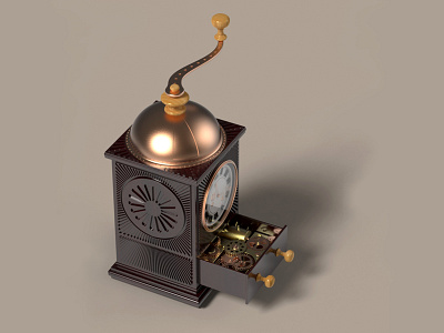 Kitchen Clock (2) 3d bizarre clock coffee grinder coffee mill steampunk surreal