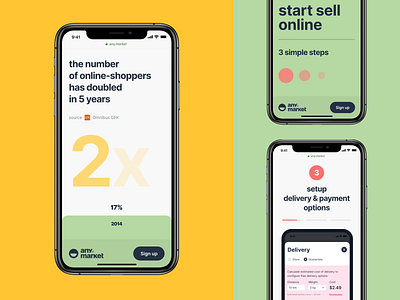 any.market / landing page app clean design e commerce interface landing page minimal product design shop store ui web