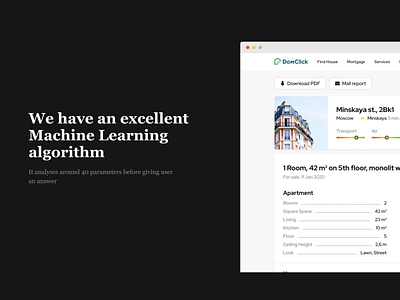 Realty Marketplace - A Machine Learning Experience 2020 behance dark ecommerce house information machine learning marketplace monetization online overview price product card product design real estate saas service typography value
