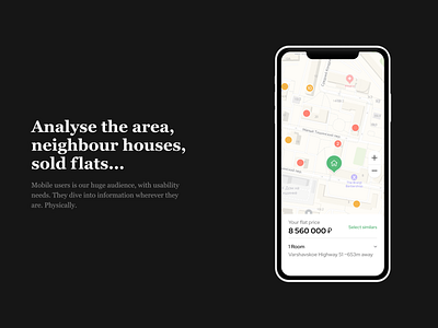 Realty Marketplace - Area Analyse 2020 behance dark ecommerce house information map marketplace mobile monetization online overview price product design real estate saas service typography value