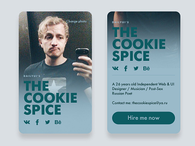 User Profile - DailyUI 006 cards contact dailyui hire profile socials ui user