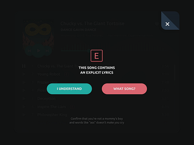 Pop Up/ Overlay - DailyUI 016 100dayschallenge app buttons dailyui explicit music overlay player pop up ui warning webdesign