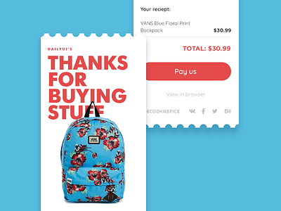 Email Receipt - DailyUI 017 100dayschallenge backpack bag dailyui email mail pay receipt ui vans webdesign