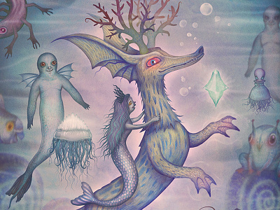 In the Turquoise Glacier Reef characters fairytale fantasy illustration mermaid mermaids sea sea dragon