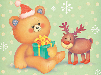 Season's Greetings bears greeting cards picture books retro vintage art watercolors