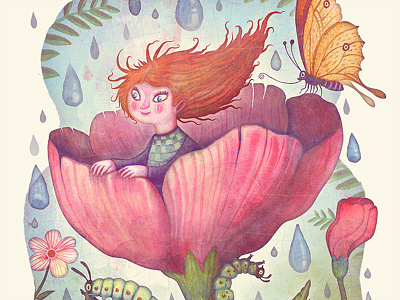 Thumbelina book butterfly colorful flowers illustration picture book thumbelina watercolors